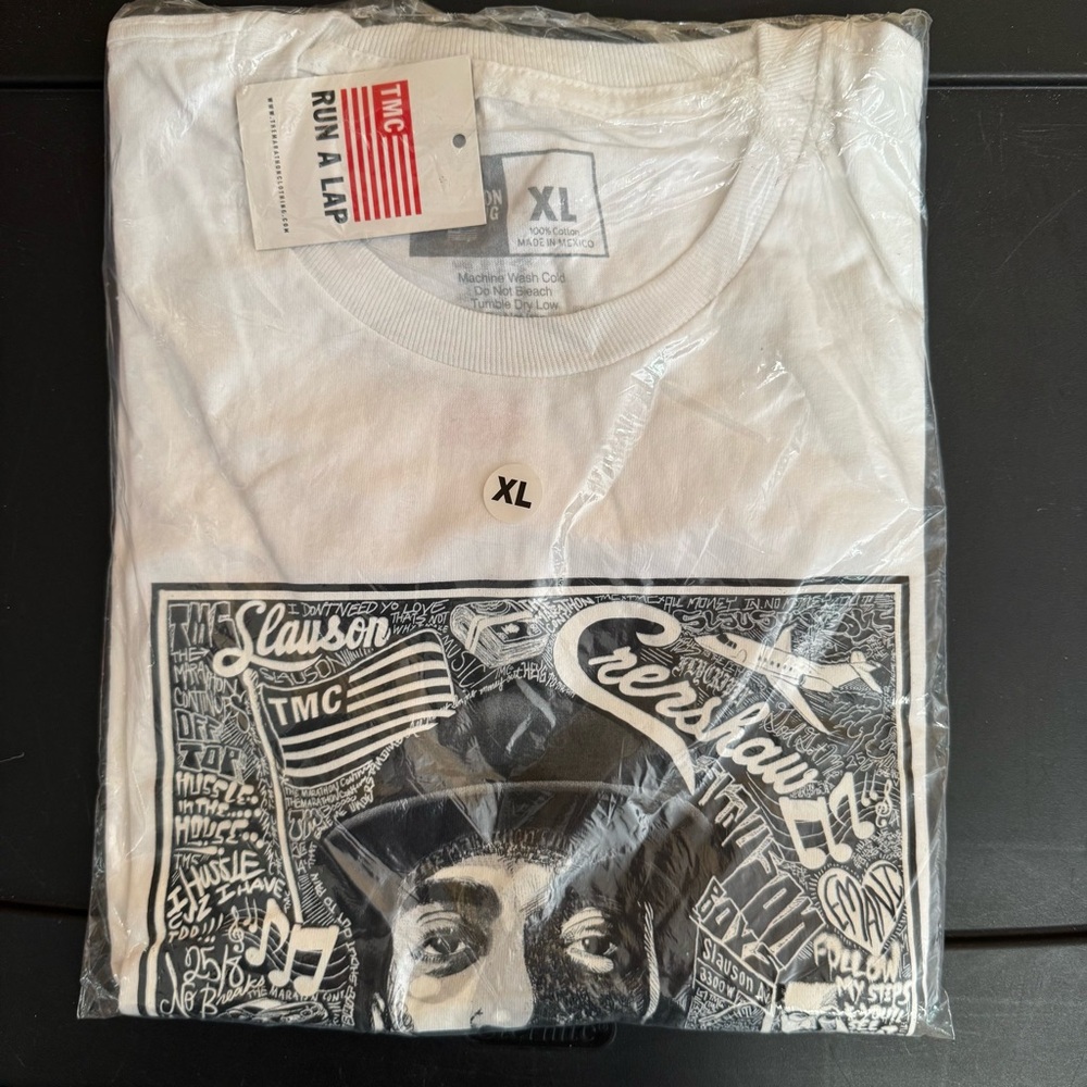 The Marathon Crenshaw Clothing Nipsey Crew Neck T-shirt Black White Size XL